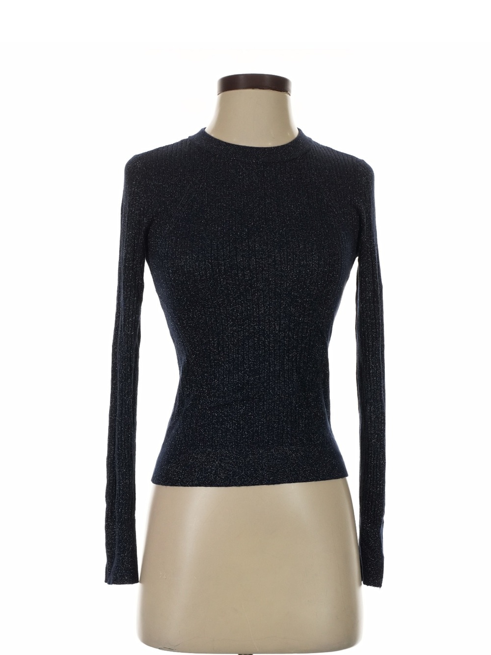LOFT Metallic Navy Slim Long-Sleeve Crewneck